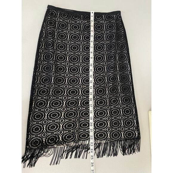 Vintage 90s Bebe Black Lace Fringe Midi Knee Length Stretchy Skirt Small Y2K - Picture 3 of 7